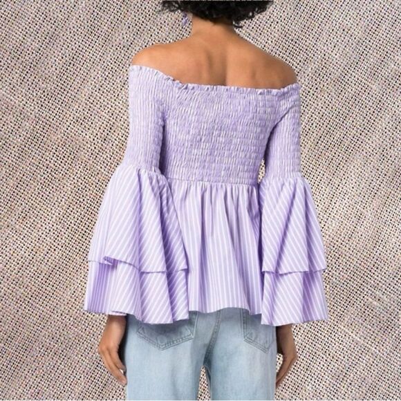 NWOT L'AGENCE Denver Stripe Off Shoulder Top - Picture 2 of 8